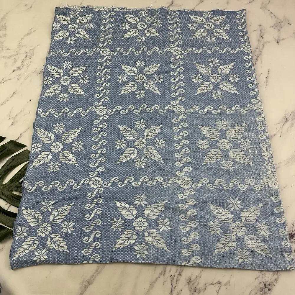 Stevens Vintage 70s Bedspread Coverlet Set of 2 Twin Size Blue White Floral